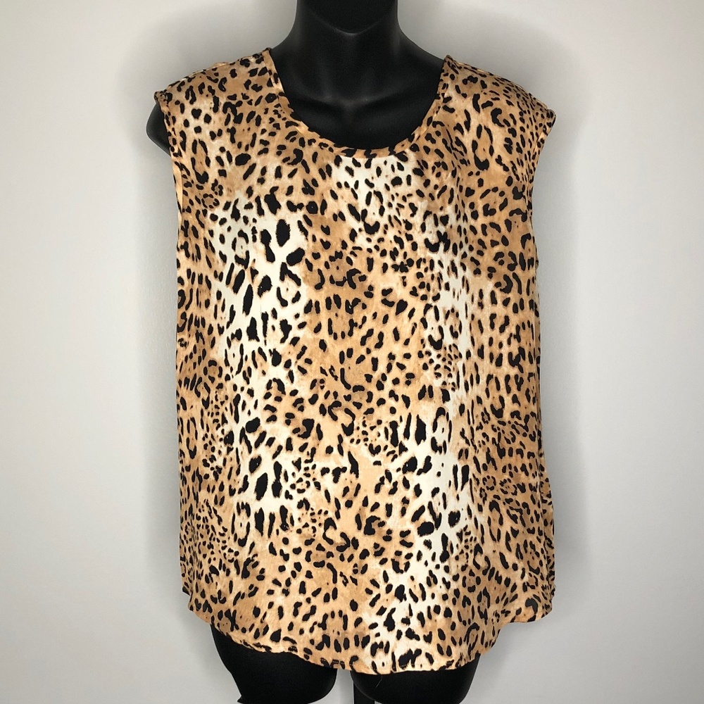 Joie Brown Leopard Print Silk Sleeveless Blouse XS